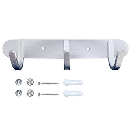 Coat Hook Rack Brushed Nickel - Sagmoc 8-Inch Coat&Towel Hook Rail Wall Mounted with 3 Hooks, Durable Wall Hangers for Bedroom, Bathroom, Foyer, Hallway (SUS304 Stainless Steel) - size: 3 Hooks