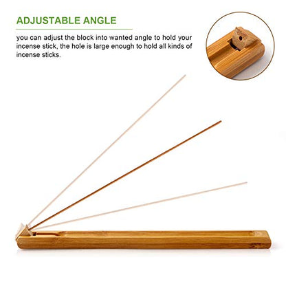 Bamboo Wood Incense Holder for Sticks with Adjustable Angle, Incense Burner with Ash Catcher, 9.8 Inches