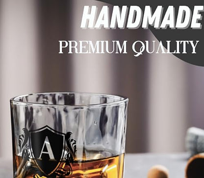Whisky Gifts for Men, Personalized Initial Whiskey Glass with Whiskey Stones for Dad, Boyfriend, Best Friends, Coworkers, Husband, Brother, Uncle and Boss on Father's Day, Boss Day and Birthday - B - color: B
