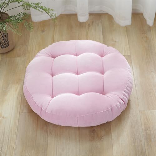 SK Studio Meditation Floor Pillow Large Round Seat Cushion for Adults | 22x22 Inch Tufted Corduroy Floor Cushion for Classroom Living Room Yoga, Pink - color: Pink, size: 22"W x 22"L (Pack of 1)