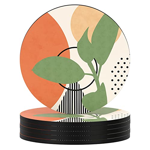 Coasters for Drinks, Set of 6 Absorbent Rubber Drink Coasters for Cup | Set of 6 Cute Absorbent Rubber Drink Coasters for Cup with Non Slip Backing, Kitchen Home Decor Housewarming Gift, Round 4 in - color: Modern Abstract Art