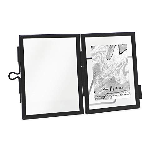 Isaac Jacobs 2x3 Black Vertical Metal Floating Photo Frame, Locket Closure | Modern Style Brass and Glass, Metal Floating Desk Photo Frame (Vertical), with Locket Closure, Art, Mementos & Keepsakes - size: 2x3