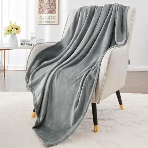 Elegant Throw Blanket for Couch & Sofa, All-Season Lightweight Fleece Blanket, Luxury Soft Cozy Fuzzy Throw for Her Him, Grey, 50 x 56 Inches