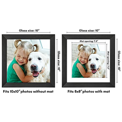 Americanflat 10x10 Picture Frame - Matted to 8x8 - Engineered Wood - Black | Shatter-resistant glass, wall or tabletop display with included easel, sawtooth hangers included, secure turn-tab backing - color: Black, size: 10x10