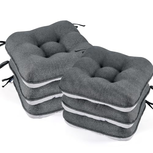 BETU Chair Cushions for Dining Chairs Set of 6,3.5" Thick Kitchen Table Chair Pads with Ties,Non Slip Backing and Covers, Seat Cushion for Dining Room,Bar,Patio Chairs,15.5"X15.5"X3.5",Dark Grey - color: Basalt Grey, size: 15.5"x15.5"x3.5" (6 Pack)