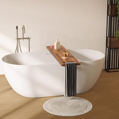 TINAMO 39" L Acacia Wood Bathtub Tray with Adjustable Width & Phone Slots | Adjustable Feet, 39" x 9.75" x 2.5", Phone & Drink Holders, Easy Assembly, Spacious Storage, Fits Most Tubs, Side Handle - color: Acacia, size: 39" x 9.8" x 2.5"