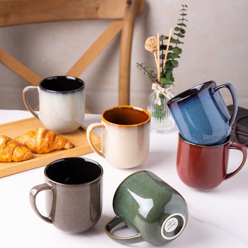 LERATIO Ceramic Coffee Mugs Set of 6,12oz Handmade Coffee Mugs Set | Large Handle for Cappuccino/Latte/Tea/Hot Cocoa,Oven &Dishwasher & Microwave Safe-Colorful - color: reactive glaze-Mixing