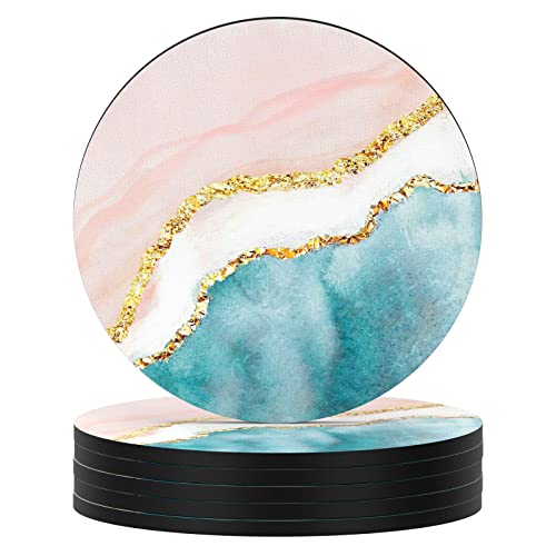 Coasters for Drinks, Set of 6 Absorbent Rubber Drink Coasters for Cup | Set of 6 Cute Absorbent Rubber Drink Coasters for Cup with Non Slip Backing, Kitchen Home Decor Housewarming Gift, Round 4 in - color: Pink Gilt