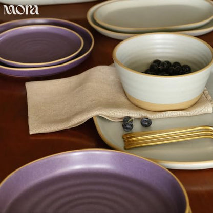 Mora Medium Dishes Set of 4, 35oz Ceramic Pottery Pasta Plate/Wide Bowls - Microwave, Oven and Dishwasher Safe - Nebula - color: Nebula