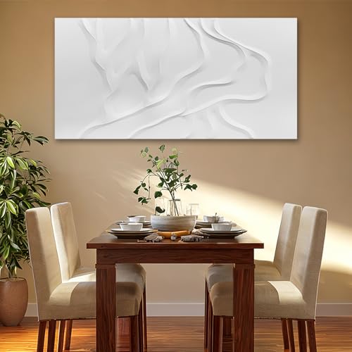 ZUNARE Hand-Painted White Abstract Wall Art for Living Room 24x48 Inch - color: White, size: 48"L x 24"W