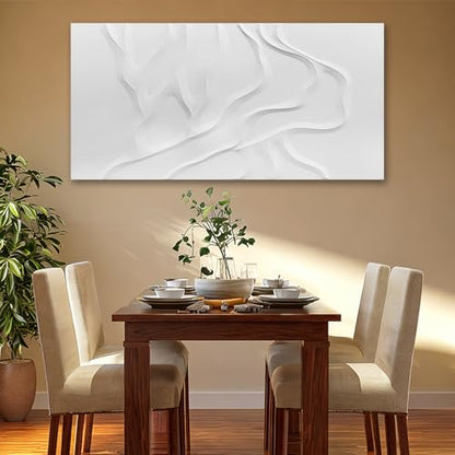 ZUNARE Hand-Painted White Abstract Wall Art for Living Room 24x48 Inch - color: White, size: 48"L x 24"W