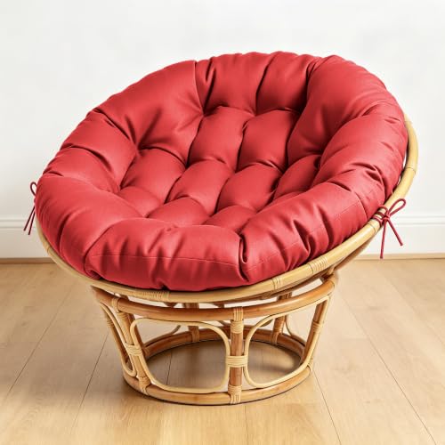 ARTPLAN Round Papasan Chair Cushion Tufted Swing Seat Pad with Ties,Red | 47"x47"x4"tufted round chair cushion, polyester cover&fluffy fiber fill, fixed ties fit papasan, swing&wicker indoor chairs - color: Red