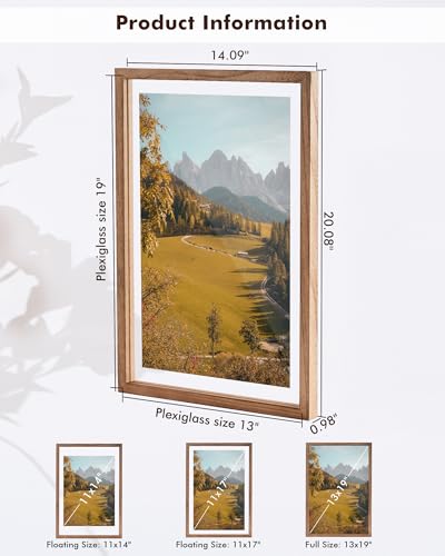 DLQuarts 13x19 Floating Picture Frame for 11x17/11x14 Photos, 2-Pack Solid Wood Double Plexiglass Wall Art Frames, Any Size Photo up to 13x19 Display, Carbonized Wood - color: Carbonized Wood, size: 13x19