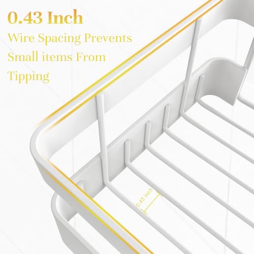 Heavy-Duty Adhesive Shower Shelves, White Storage Shelf | No Drill Wall Mounted Stainless Steel Shower Caddy Set with 44lbs Max Load, 0.43" Wire Spacing, Toothbrush & Soap Holder - color: White