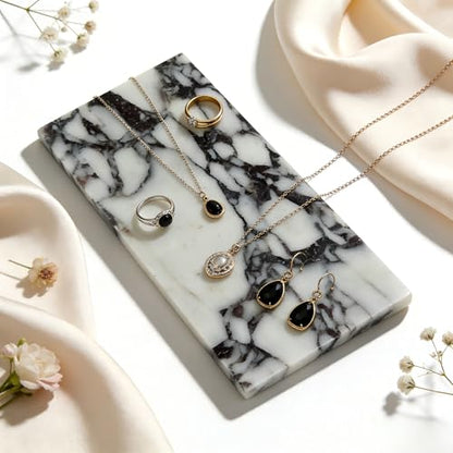 Natural Calacatta Viola Marble Vanity Tray, 8 x 4 Inch | Natural marble for perfume, soap dispensers, jewelry, keys and candles; compact flat rimless tray, one piece included - color: Calacatta Viola