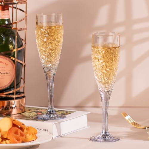 KAMMAK Champagne Flutes, Crystal Glass,180ML Champagne Glasses, Set of 2 | Clear Champagne Flutes with Long Stem and Thin Rim for Wine, Weddings, Anniversaries, Parties and Gifts, 616N - style: 180ML Nicole