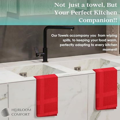100% Cotton Kitchen Towels, 16"x26", 5 Pack, Waffle Weave, Absorbent, Fast Drying Dishcloth Set for Cleaning, Hand Towels, Dish Rags, Wash Cloth, Durable, Machine Washable, Red - color: Red, style: 5 Pack