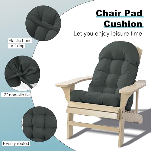 Adirondack Chair Cushion, Rocking Chair Cushion 44x19.4x4 inch, High Back Patio Cushions of Upper and Lower with Ties, Sunscreen and Fade-Resistant (Dark Grey, 2) - color: Dark Grey