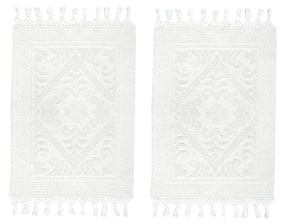 COTTON CRAFT Woven Area Rug - 2 Pack White Jacquard Dhurrie with Fringe | Boho Farmhouse Rustic Textured Cotton Throw Rug - Washable Accent Mat for Bedroom Living Room Entryway Nursery - 20x32 - color: White - 2 Pack, size: 1'8" x 2'8" (Rectangular)