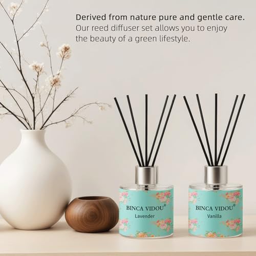 Reed Diffuser Set of 3, Lavender, Rose, Vanilla Aromatherapy Oil Diffusers for Bedroom, Living Room, Office, Gift & Stress Relief, 50ml x 3 - color: Lavender, Vanilla & Rose