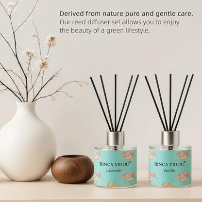 Reed Diffuser Set of 3, Lavender, Rose, Vanilla Aromatherapy Oil Diffusers for Bedroom, Living Room, Office, Gift & Stress Relief, 50ml x 3 - color: Lavender, Vanilla & Rose