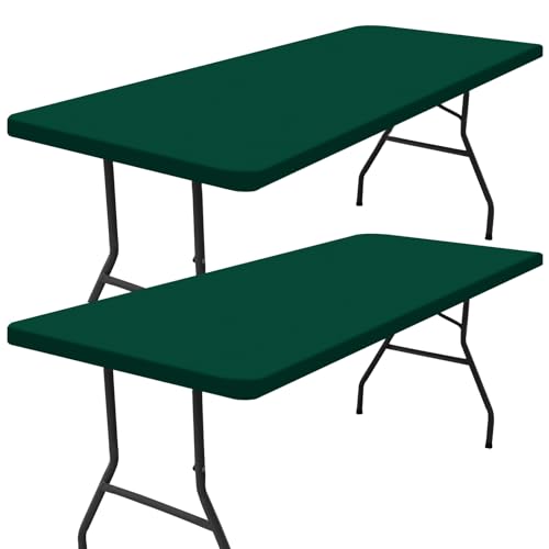 Smiry 2 Pack Rectangle Picnic Table Cloth, Waterproof Elastic Fitted Tablecloths, Washable Polyester Rectangular Patio Table Cover for Camping, Indoor and Outdoor (Dark Green, 24"x48") - color: Dark Green, size: 4FT - 24"X48"