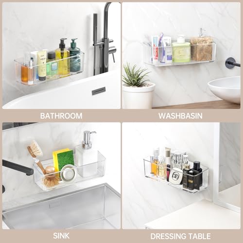 PAVSTINE 2 Pcs Clear Shower Shelf, Large Bathroom Wall Mounted Shower Caddy | No Drill Self Adhesive Bathroom Organizer with Self Adhesive Tape - size: Large-tall-2 Pack