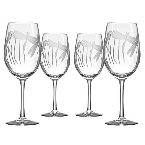 Rolf Glass - Dragonfly White Wine Glass 12 ounce - Stemmed Wine Glasses Set of 4 - Lead-Free Crystal Glass - Engraved White Wine Glasses - Made in the USA - color: White Wine 4 Set