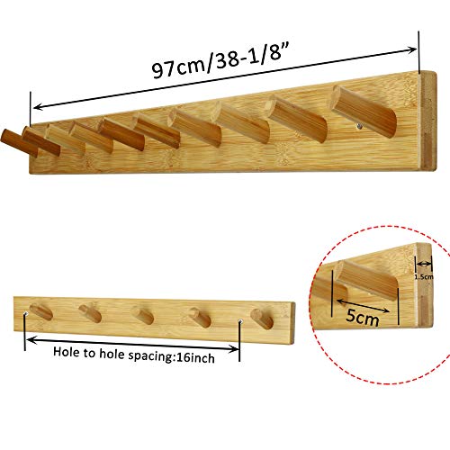 WEBI Coat Rack Wall Mounted, 10 Hooks, 38" Long Coat Hanger Wall Mount, Peg Rail Hat Hooks for Hanging Caps, Jackets, Clothes, Natural, 2 Packs - color: Natural, size: 38 inch(2 Packs)