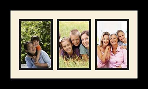ArtToFrames Collage Photo Frame Single Mat with 3-4x6 Openings with Satin Black Frame and Alabaster mat. - color: 3 - 4x6 - (2158), size: Alabaster