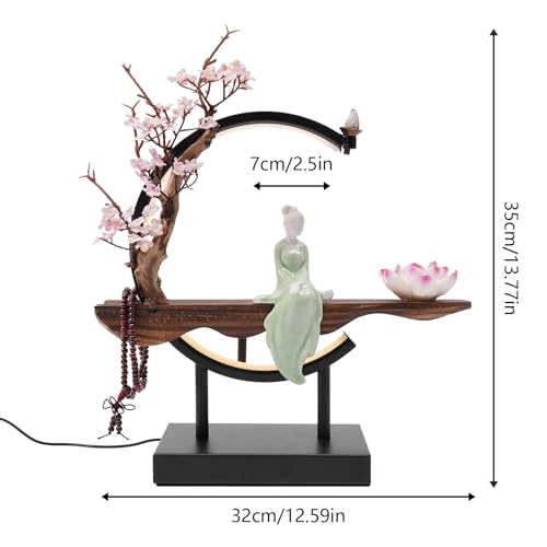 Backflow Incense Burner | Lotus Incense Holder Waterfall Smoke Fountain with Handmade Ceramic & Stable Wood Base for Meditation, Yoga, Tea Room & Home Decor | 32x35cm