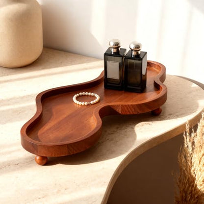 Wood Cloud Tray, Boho Cloud Jewelry Tray for Perfume & Rings, Decorative Wooden Trinket Dish for Dresser, Room Aesthetic Decor, Housewarming Gift (Brown)