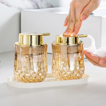 Enra Glass Foaming Soap Dispenser Set, 2 Pack Gold Foam Soap Dispenser | Refillable Foam Hand Soap Dispensers for Bathroom and Kitchen.Gold Accents Add Style to Sinks,Countertops and Vanities. - color: Gold Foam Pump-2pcak