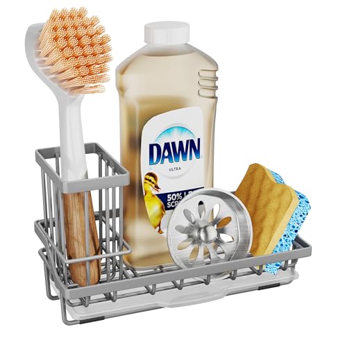 SWTYMIKI Sink Caddy Sponge Holder - Kitchen Sink Organizer with High Brush Holder for Countertop to Hold Dish Soaps and Sponges, Stainless Steel, Gray - color: Gray, size: Medium