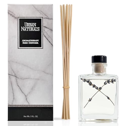 Reed Diffuser Set, Lavender Fields - Bathroom Shelf Décor | Real Lavender French Blossoms, Geranium & Clary Sage, Sleek Rectangular Refillable Glass Bottle, Made in the USA - color: Lavender Fields
