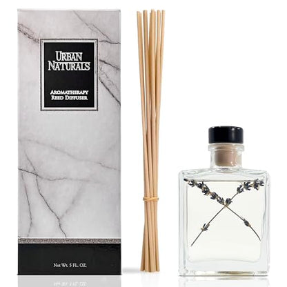 Reed Diffuser Set, Lavender Fields - Bathroom Shelf Décor | Real Lavender French Blossoms, Geranium & Clary Sage, Sleek Rectangular Refillable Glass Bottle, Made in the USA - color: Lavender Fields