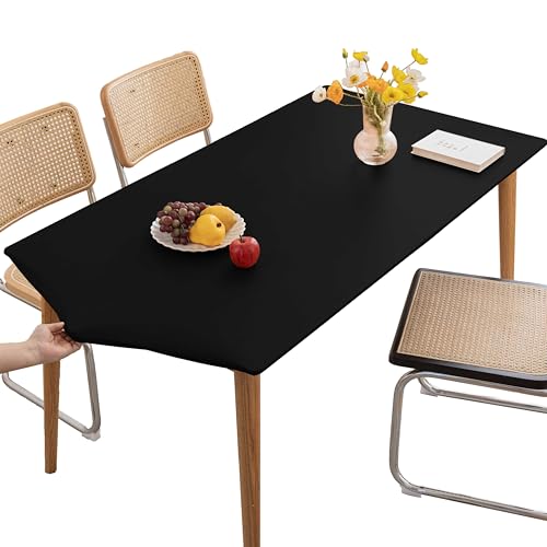 PU Stretch Fitted Rectangle Tablecloth with Elastic Edge 28 x 47 Inch Waterproof Oil Proof Table Cloth Wipeable Table Cover for Indoor Outdoor Furniture Protect (Black,28"x47") - color: Black, size: 47" x 28" (Rectangular)