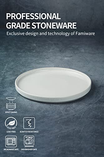 famiware Nebula 6 Pieces Salad Plates Set, 8 inch Dessert Plates, Scratch Resistant, Stoneware Dinnerware, Kitchen Modern Rustic Serving Dishes, White - color: White, size: 8 inch