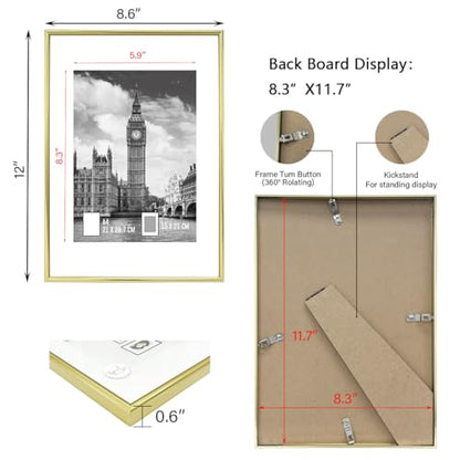 GOmaize Front Loading Aluminum alloy Gold Picture Frame A4 Set of 3 Wall and Table Mounting - color: Gold, size: A4