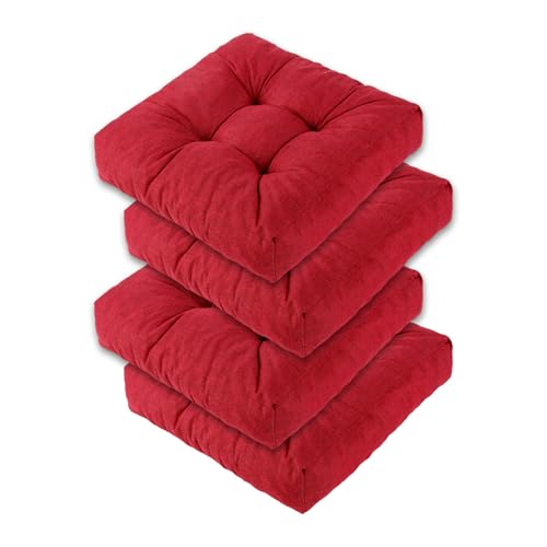 Chair Cushions for Dining Chairs Set of 4, Memory Foam Kitchen Chair Cushions, Tufted Indoor Chair Pads, 16" x 16 x 3, Wine Red - color: Wine Red, size: Set of 4