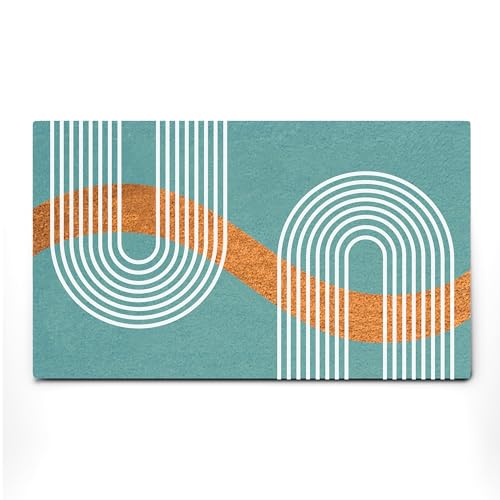 Coco Coir Door Mat with Heavy Duty Backing, Natural Welcome Blue Abstract Doormat, 17.5”x 30” for Entrance, Front Porch, Easy to Clean Entry Mat, Outdoor and Indoor Uses - color: Blue Abstract