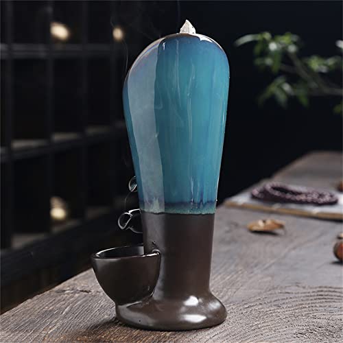 YYW Backflow Incense Burner Holder Handmade Statue Decor Fountain Waterfall Incense Holder with 20 Backflow Incense Cones 30 Incense Sticks 1 Tweezer 1 Mat for Indoor Meditation Yoga (Blue) | Includes 20 Backflow Incense Cones 30 Incense Sticks 1 Tweezer