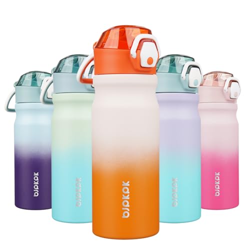 BJPKPK 18 oz Water Bottle with Straw & Handle, Insulated Stainless Flask | Leak Proof Locking Lid, Thermal, Double Wall Vacuum, Keeps Hot/Cold, BPA Free, Dishwasher Safe, Travel & Sports, Coral - color: Coral, size: 18 Ounces