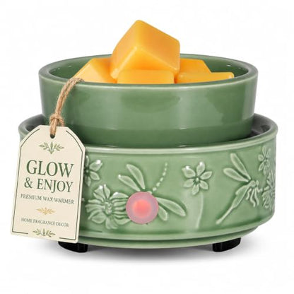 Green Wax Melt Warmer for Scented Wax 3-in-1 Ceramic Wax Warmer | Fragrances Candle Oils, Home Fragrance Burner,Electric Candle Warmer for Mom Women(Dragonfly) - color: Green Dragonfly