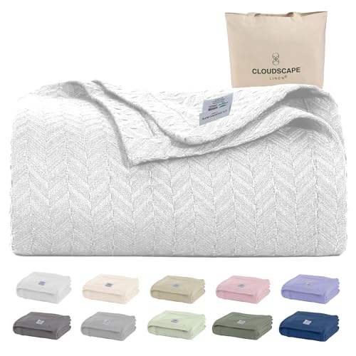 CSL Cotton Blanket Twin Size,Soft Herringbone Summer Blanket, 68"x92",White | 100% Cotton Twin Blanket, Fits up to TwinXL Bed, Soft & Durable for All Season, Softer after every wash,Perfect Git with Tote - color: 01: White, size: Twin/ Twin XL (68" x 92")