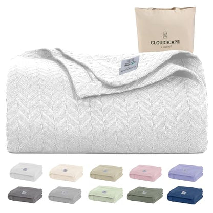 CSL Cotton Blanket Twin Size,Soft Herringbone Summer Blanket, 68"x92",White | 100% Cotton Twin Blanket, Fits up to TwinXL Bed, Soft & Durable for All Season, Softer after every wash,Perfect Git with Tote - color: 01: White, size: Twin/ Twin XL (68" x 92")
