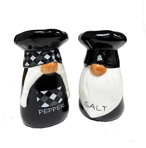 KARALIN Salt and Pepper Shaker Set,Ceramic Salt Pepper Shaker,Halloween | Farmhouse Salt Shaker,Seasoning Salt Set,Rustic Kitchen Decor Tabletop Accessories Chef Design Housewarming(Black & White)