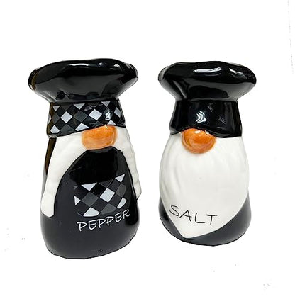 KARALIN Salt and Pepper Shaker Set,Ceramic Salt Pepper Shaker,Halloween | Farmhouse Salt Shaker,Seasoning Salt Set,Rustic Kitchen Decor Tabletop Accessories Chef Design Housewarming(Black & White)