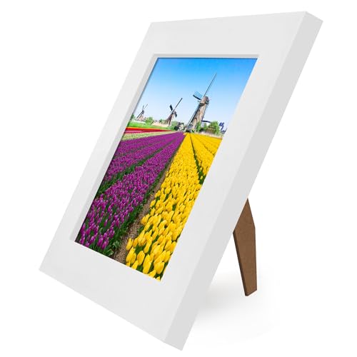 Americanflat 5x5 Picture Frame - Engineered Wood - White | Shatter-resistant glass, wall or tabletop display with included easel, sawtooth hangers included - color: White, size: 5x5