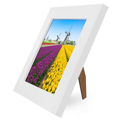 Americanflat 5x5 Picture Frame - Engineered Wood - White | Shatter-resistant glass, wall or tabletop display with included easel, sawtooth hangers included - color: White, size: 5x5
